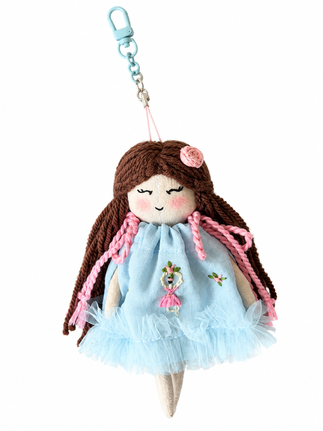 Little Kiara - Sky - A 7" Handmade linen doll charm with keyring