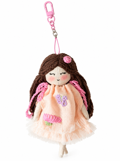 Little Kiara - Blush - A 7" Handmade linen doll charm with keyring