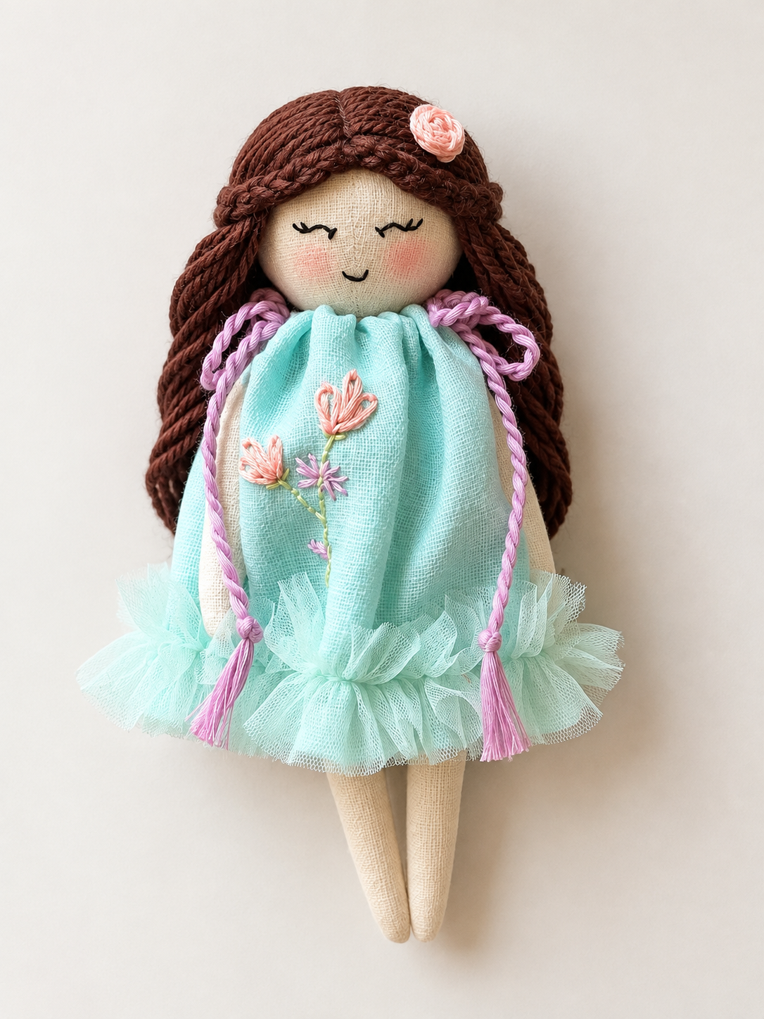 Little Kiara - Bloom - A 7" Handmade linen doll charm with keyring
