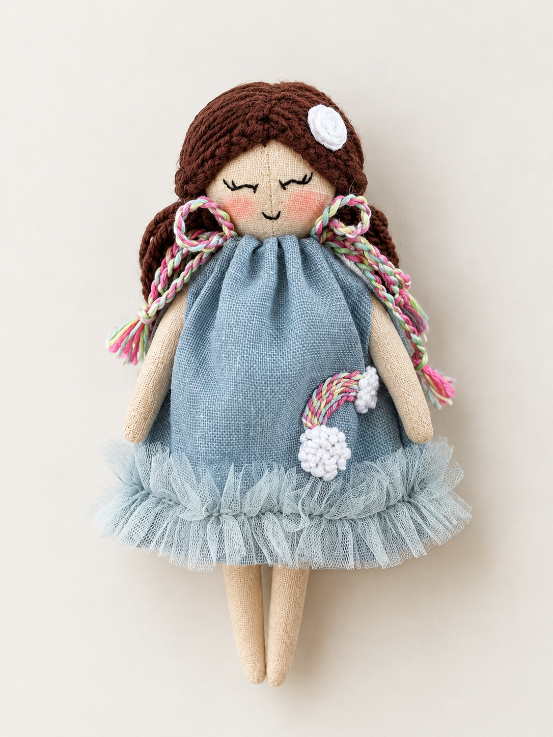 Little Kiara - Mist - A 7" Handmade linen doll charm with keyring