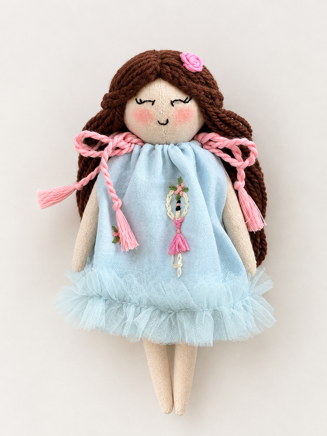 Little Kiara - Sky - A 7" Handmade linen doll charm with keyring