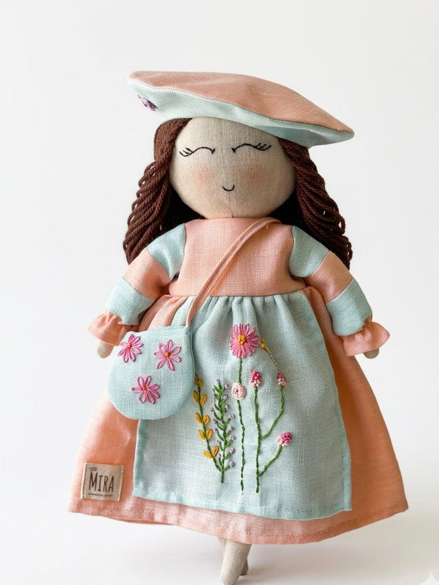 Handmade-little Mira-linen-doll-artisan made-Jaipur