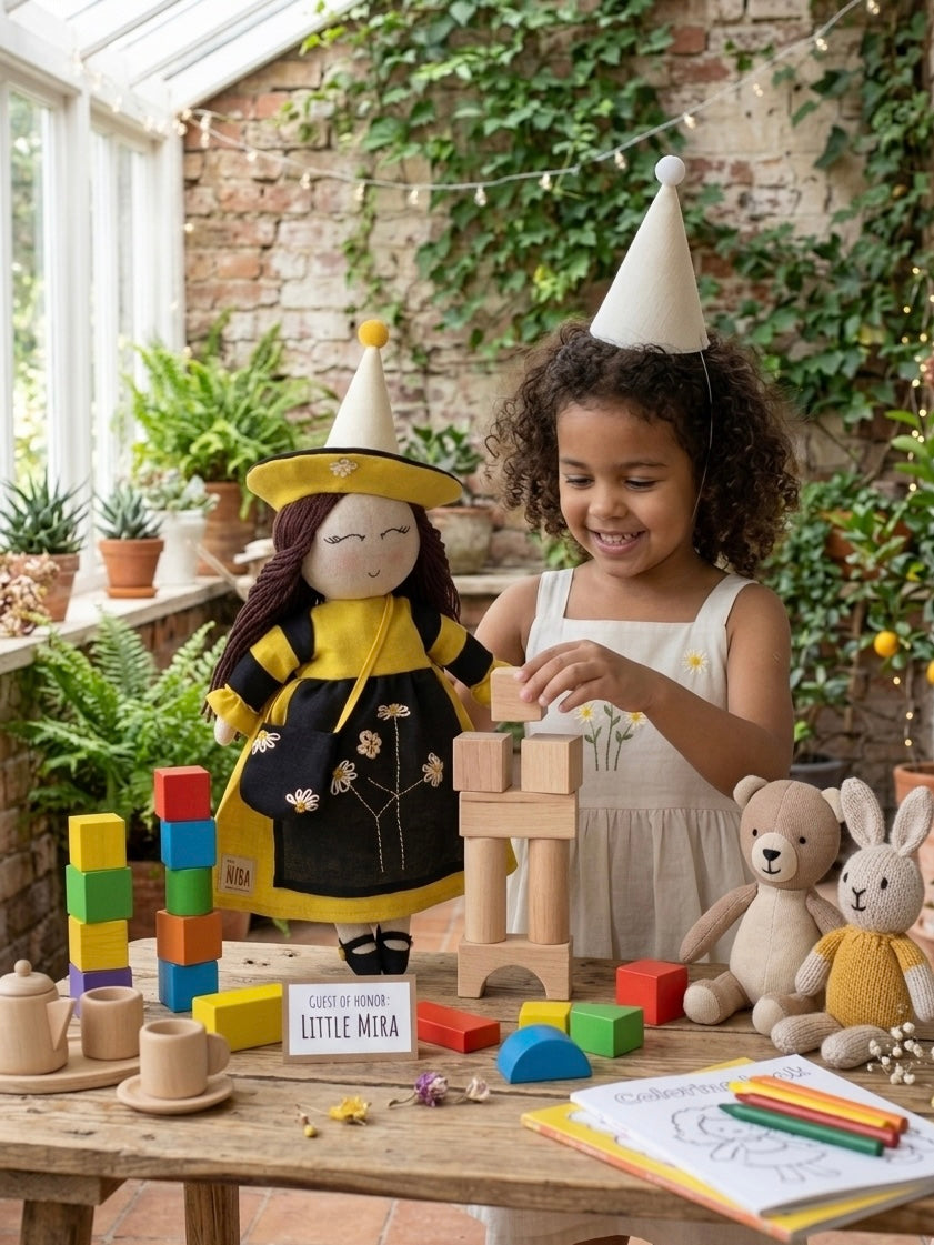 "Little Mira handmade doll detail — artisan craftsmanship"