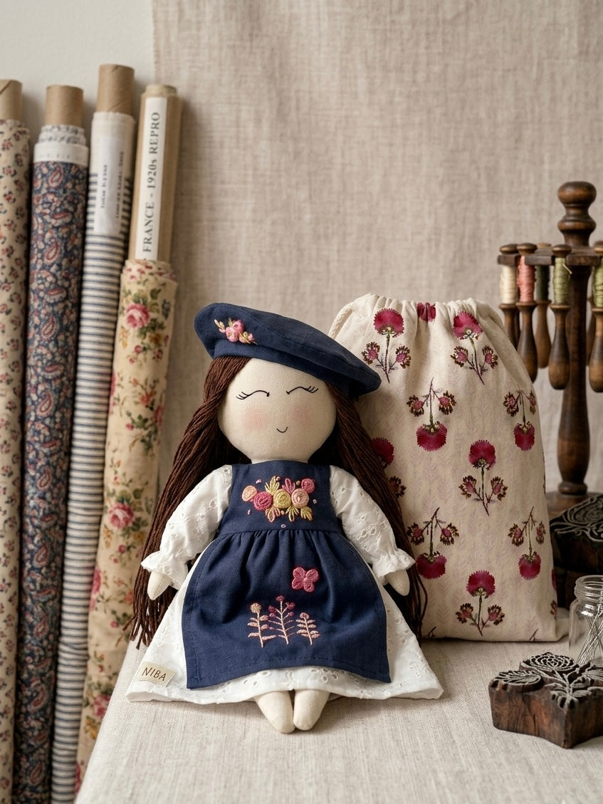Handmade-little Mira-linen-doll-artisan made-Jaipur