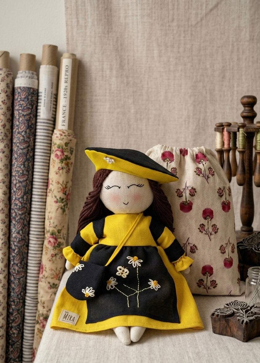 Handmade-little Mira-linen-doll-artisan made-Jaipur