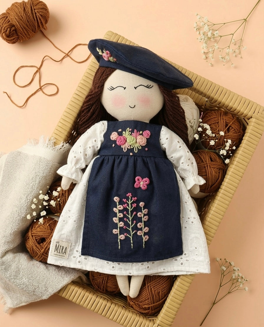 Handmade-little Mira-linen-doll-artisan made-Jaipur
