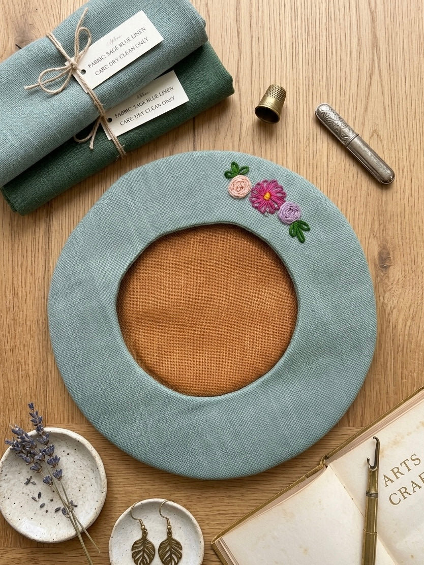 Little Mira Hand Embroidered Beret Cap