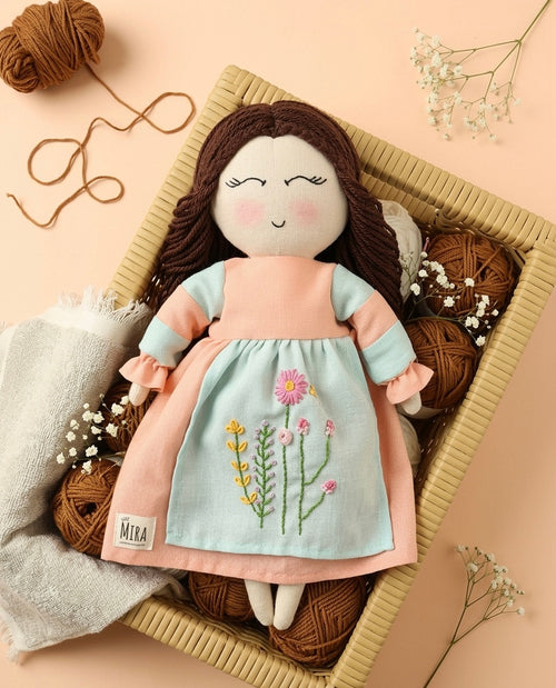 Handmade-little Mira-linen-doll-artisan made-Jaipur