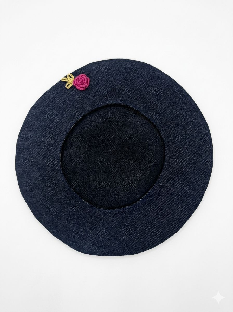 Little Mira Hand Embroidered Beret Cap