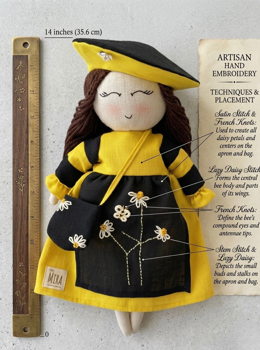 Little Mira-Handmade 14-inch Heirloom Linen Doll- The Golden Hive