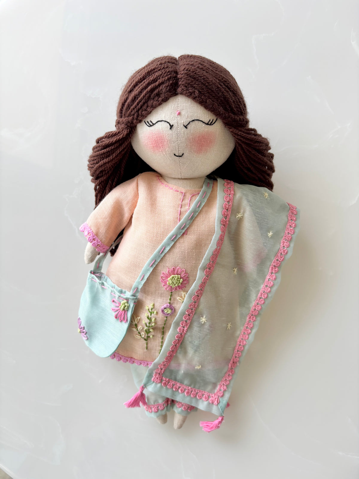 A Handmade 14-inch Heirloom Linen Doll- Little Mira- Noor - A little doll dressed in the light of spring.