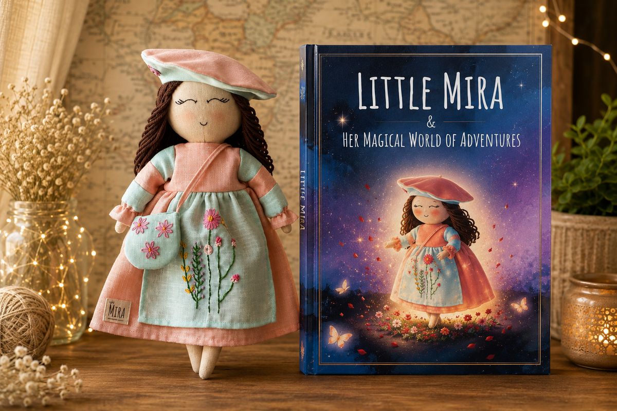 Little Mira Combo - A Handmade 14-inch Heirloom Linen Doll- Little Mira- The Pastel Meadow
