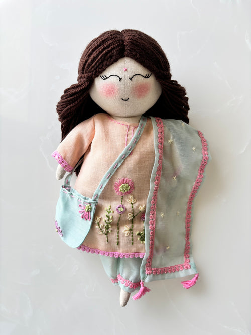 A Handmade 14-inch Heirloom Linen Doll- Little Mira- Noor - A little doll dressed in the light of spring.