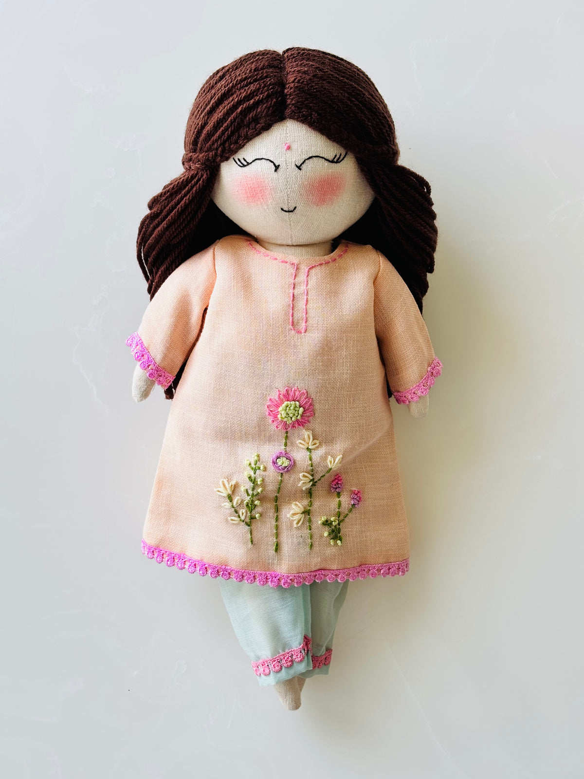 A Handmade 14-inch Heirloom Linen Doll- Little Mira- Noor - A little doll dressed in the light of spring.